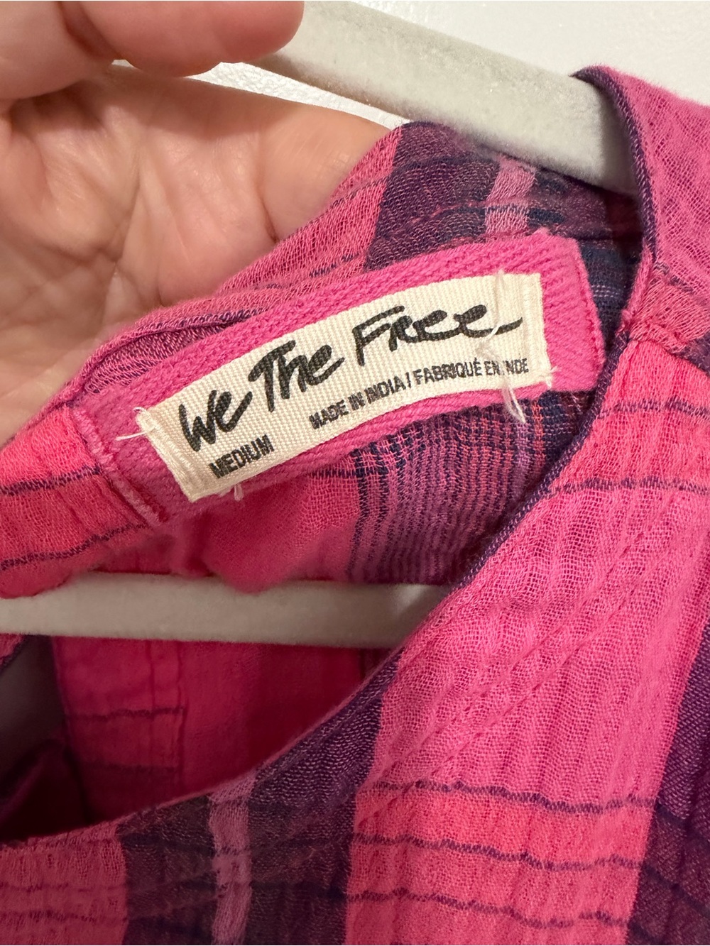 We The Free Hot Pink and Purple Plaid Peplum Top - Picture 5 of 7